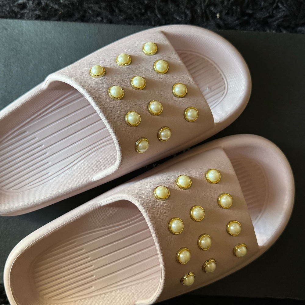 Pink Slide Sandals with Gold Accents